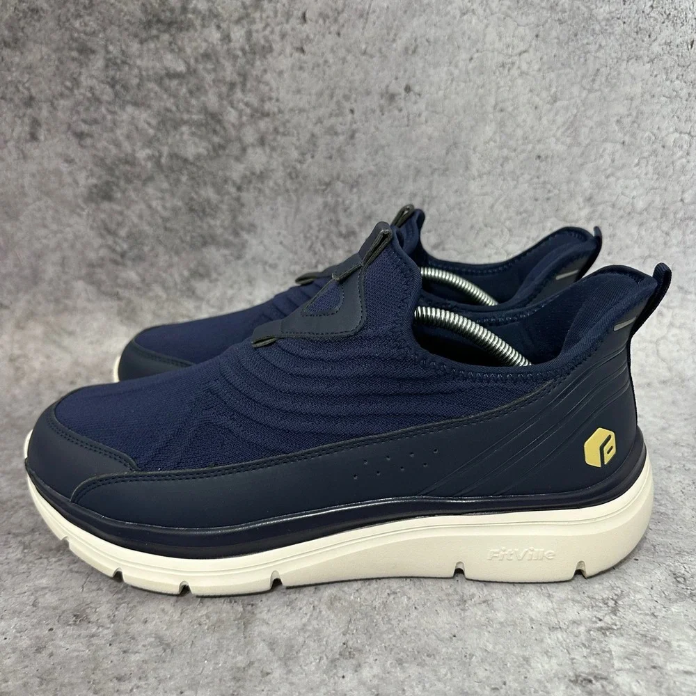 FitVille Slip On Walking Shoes Men 12 Navy Breathable Cushioned LQ-SEV120250425M
